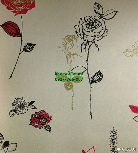 วอลเปเปอร์ติดผนัง ลายดอกกุหลาบ สีแดง พื้นหลังสีครีม