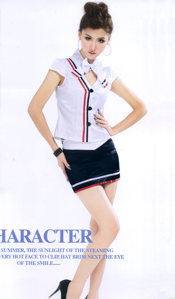 ชุดแอร์โฮสเตสสาว สีขาว  คอโบว์ (AH21)