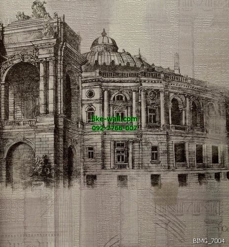 วอลเปเปอร์ติดผนัง ลายตึกเก่า สีน้ำตาล