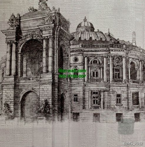 วอลเปเปอร์ติดผนัง ลายตึกเก่า สีเทา