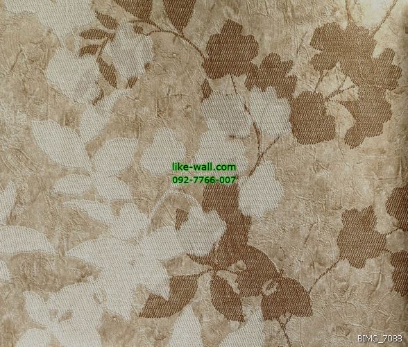 วอลเปเปอร์ติดผนัง ลายทางเส้นตรง และใบไม้ สีน้ำตาลอ่อน