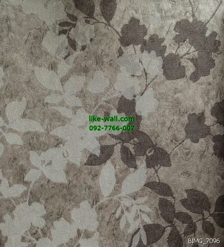 วอลเปเปอร์ติดผนัง ลายทางเส้นตรง และใบไม้ สีเทา