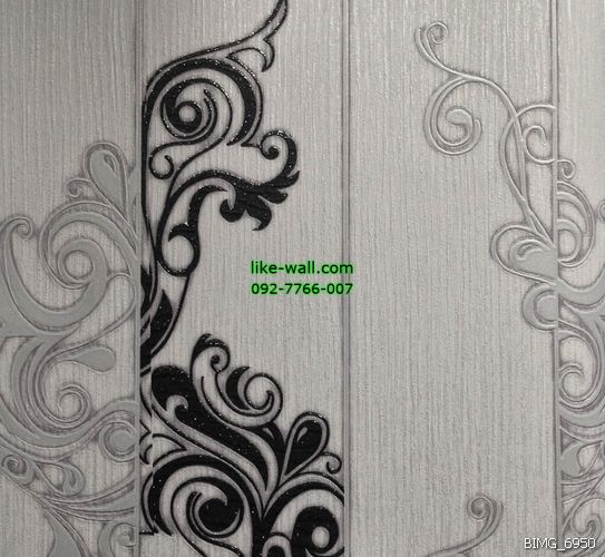 วอลเปเปอร์ติดผนัง ลายวินเทจ สีเทา-ดำ