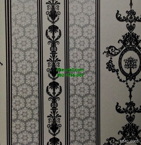 วอลเปเปอร์ติดผนัง ลายทางตรงหลุยส์ สไตล์วินเทจ สีดำ