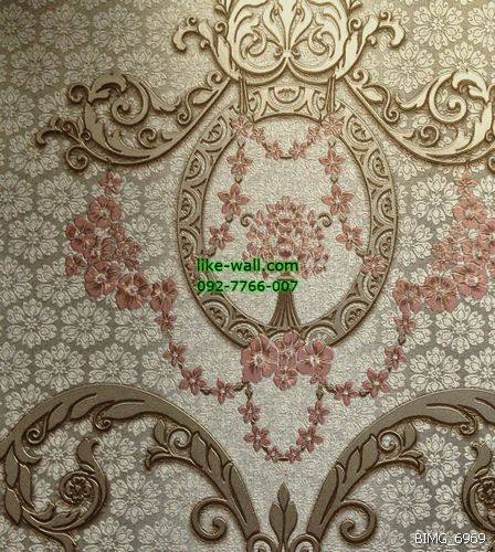 วอลเปเปอร์ติดผนัง ลายหลุยส์ใหญ่ สไตล์วินเทจ สีครีม