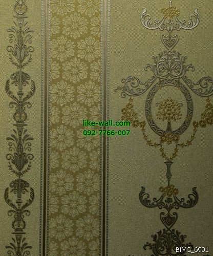 วอลเปเปอร์ติดผนัง ลายทางตรงหลุยส์ สไตล์วินเทจ สีเหลือง