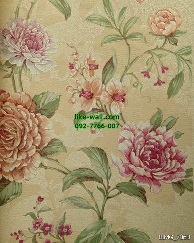 วอลเปเปอร์ติดผนัง ลายดอกไม้ สไตล์วินเทจ สีเหลือง