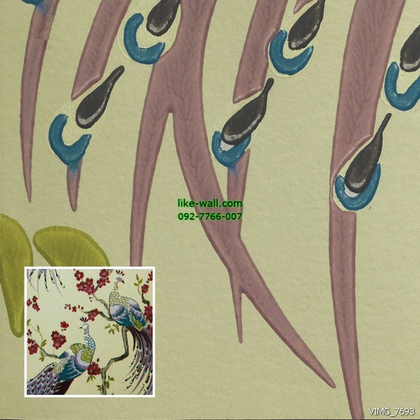 วอลเปเปอร์ติดผนังภายใน ลายนกยูง สีชมพู