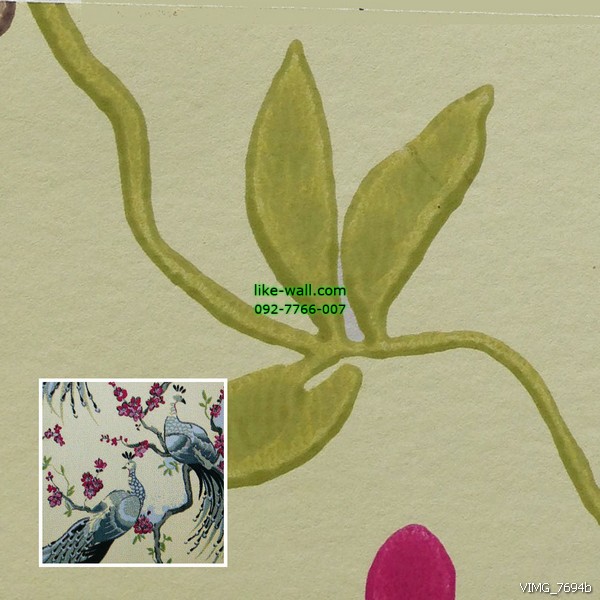 วอลเปเปอร์ติดผนังภายใน ลายนกยูง สีชมพู