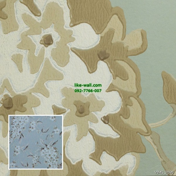 วอลเปเปอร์ติดผนังภายใน ลายดอกกล้วยไม้ สีฟ้า