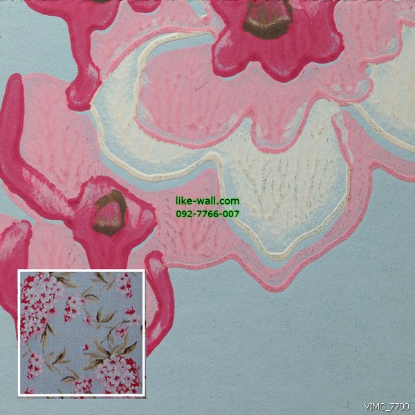 วอลเปเปอร์ติดผนังภายใน ลายดอกกล้วยไม้ สีฟ้า