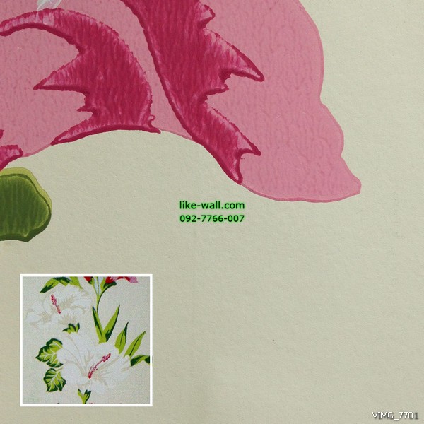 วอลเปเปอร์ติดผนังภายใน ลายดอกชบาสวยงาม สีขาว