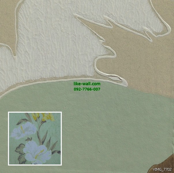 วอลเปเปอร์ติดผนังภายใน ลายดอกชบาสวยงาม สีเขียว