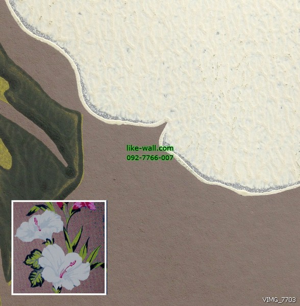 วอลเปเปอร์ติดผนังภายใน ลายดอกชบาสวยงาม สีน้ำตาล