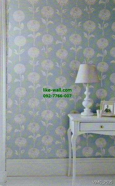 ตัวอย่างการติดวอลเปเปอร์ติดผนังภายใน ลายดอกไฮเดรนเยีย 