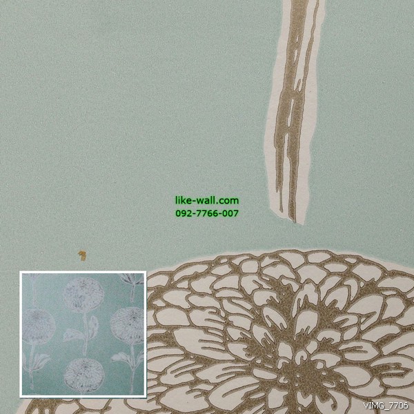 วอลเปเปอร์ติดผนังภายใน ลายดอกไฮเดรนเยีย สีฟ้า