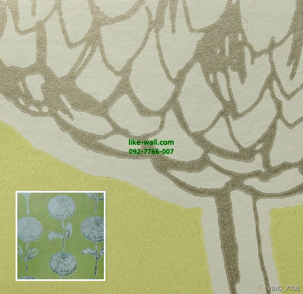 วอลเปเปอร์ติดผนังภายใน ลายดอกไฮเดรนเยีย สีเขียว