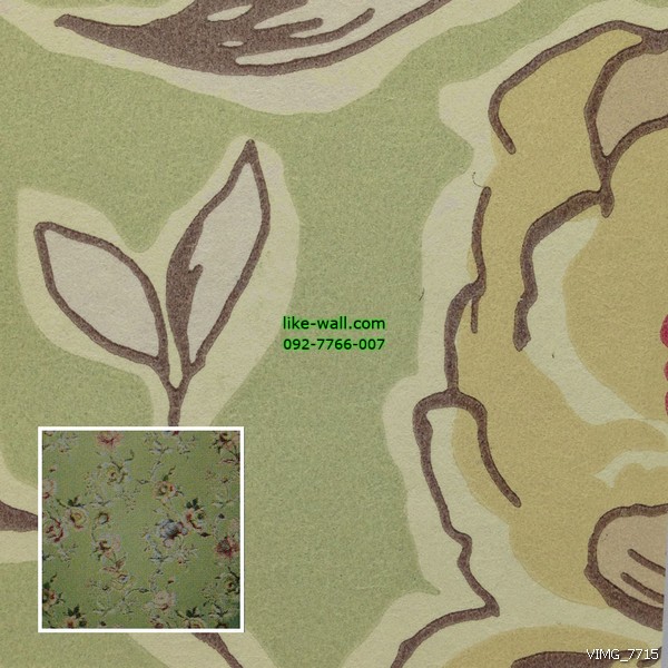 วอลเปเปอร์ติดผนังภายใน ลายดอกกุหลาบ สีเขียวอ่อน