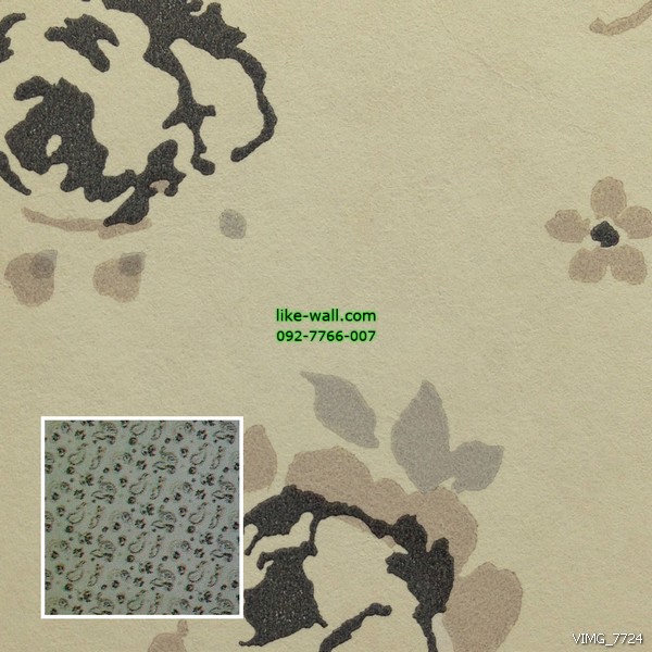 วอลเปเปอร์ติดผนังภายใน ลายดอกไม้ สีดำเทา