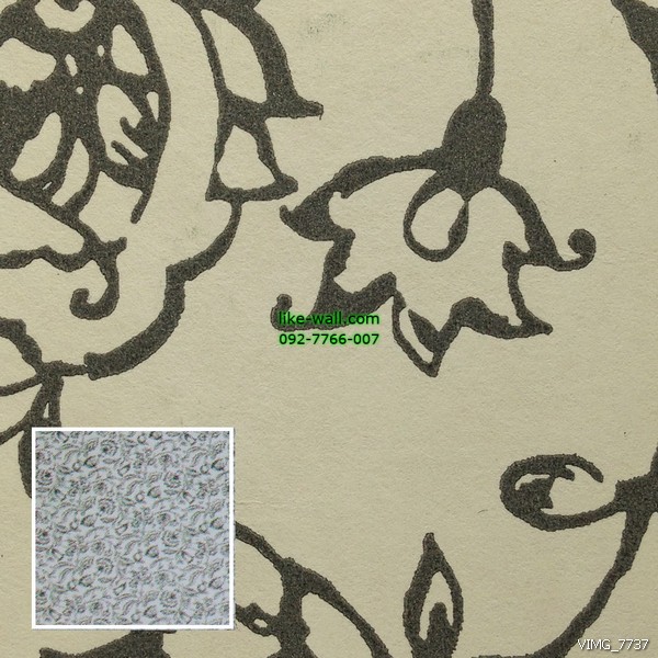 วอลเปเปอร์ติดผนัง ลายดอกไม้ สีดำ พื้นหลังสีครีม