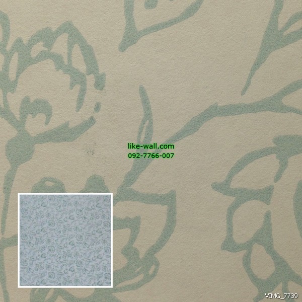 วอลเปเปอร์ติดผนัง ลายดอกไม้ สีฟ้า พื้นหลังสีครีม