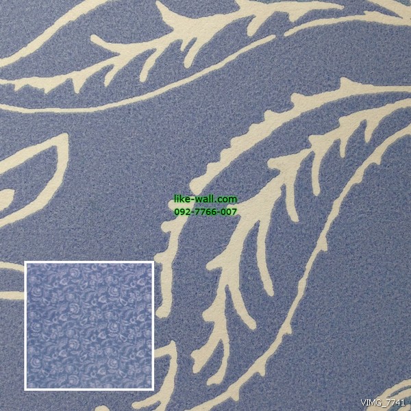 วอลเปเปอร์ติดผนัง ลายดอกไม้ สีครีม พื้นหลังสีฟ้า