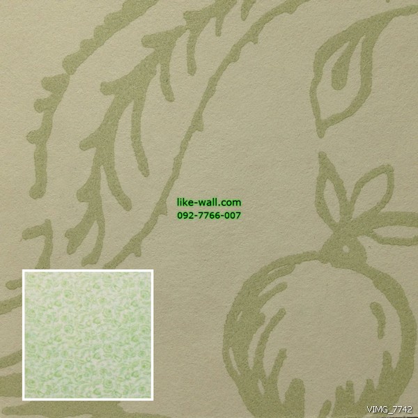 วอลเปเปอร์ติดผนัง ลายดอกไม้ สีเขียว พื้นหลังสีครีม