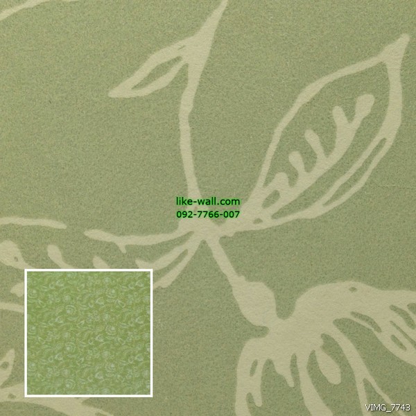 วอลเปเปอร์ติดผนัง ลายดอกไม้ สีครีม พื้นหลังสีเขียว