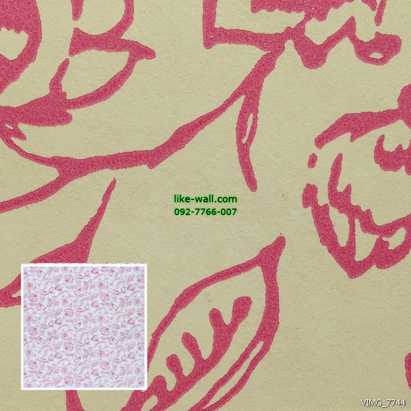 วอลเปเปอร์ติดผนัง ลายดอกไม้ สีชมพู พื้นหลังสีครีม