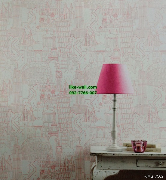 ตัวอย่างการติดวอลเปเปอร์ติดผนังภายในห้อง ลายหอไอเฟล และสิ่งปลูกสร้าง