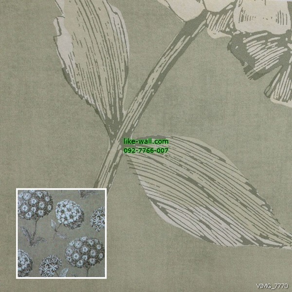 วอลเปเปอร์ติดผนัง ลายดอกผกากรอง สีเขียว