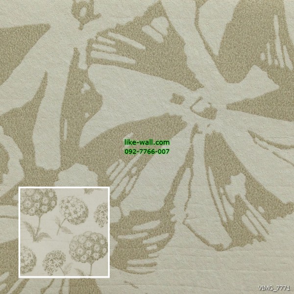 วอลเปเปอร์ติดผนัง ลายดอกผกากรอง สีครีม
