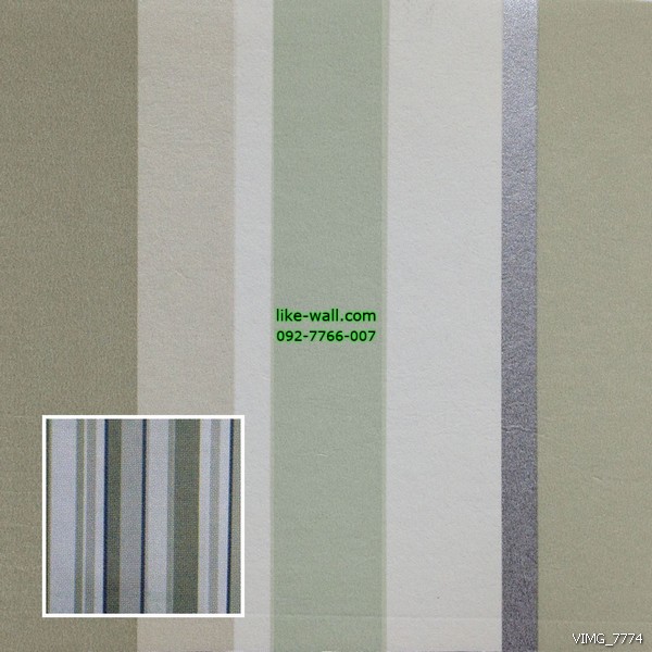 วอลเปเปอร์ติดผนัง ลายทางเส้นตรง สีเขียว-ครีม