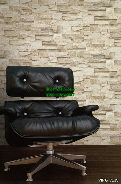 ตัวอย่างการติดวอลเปเปอร์ติดผนัง ลายหินเรียงซ้อนกัน