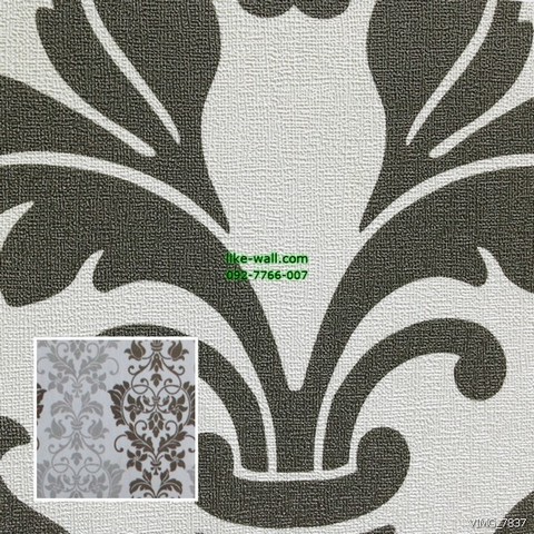 วอลเปเปอร์ติดผนังภายใน ลายหลุยส์ สีดำ พื้นหลังสีขาว