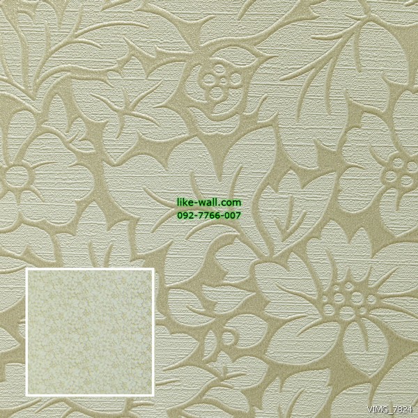 วอลเปเปอร์ติดผนัง ภายในห้อง ลายดอกไม้ สีครีม