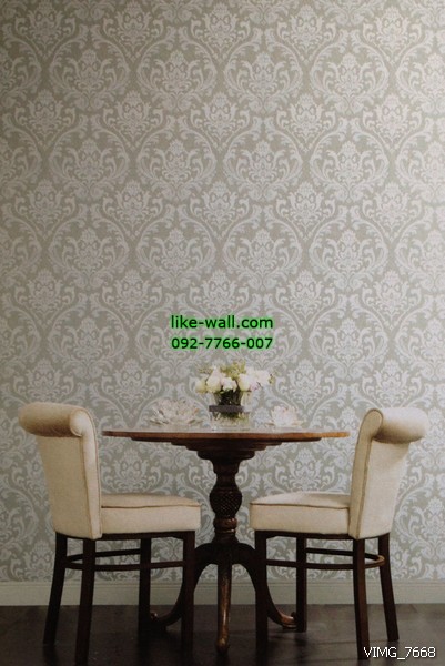 ตัวอย่างการติดวอลเปเปอร์ติดผนัง ภายในห้อง ลายหลุยส์