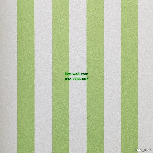 วอลเปเปอร์ติดผนัง ภายในห้อง ลายทางตรงเส้นหนา สีเขียวซีด-ขาว