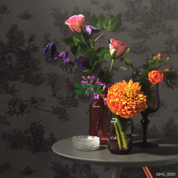 งานตัวอย่างการติดวอลเปเปอร์ติดผนัง ภายในห้อง ลายชาวบ้านและหมู่บ้านสมัยโบราณ