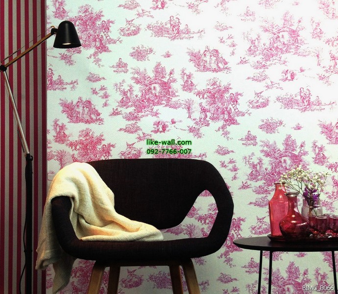 งานตัวอย่างการติดวอลเปเปอร์ติดผนัง ภายในห้อง ลายชาวบ้านและหมู่บ้านสมัยโบราณ 