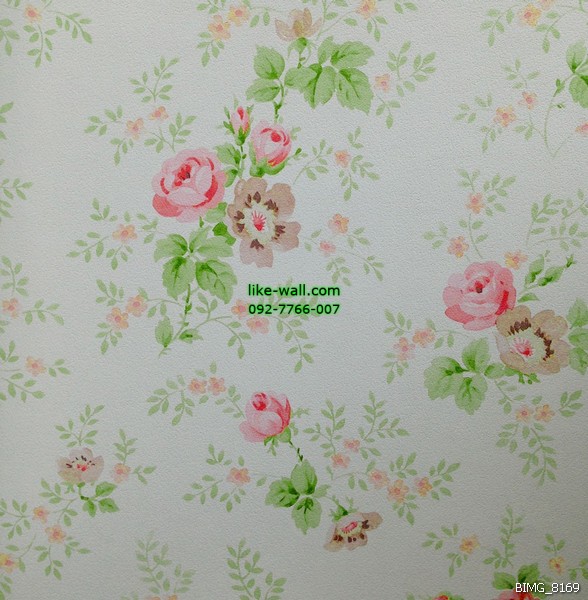 วอลเปเปอร์ติดผนัง ลายดอกไม้ สไตล์วินเทจ สีชมพู พื้นหลังสีขาว