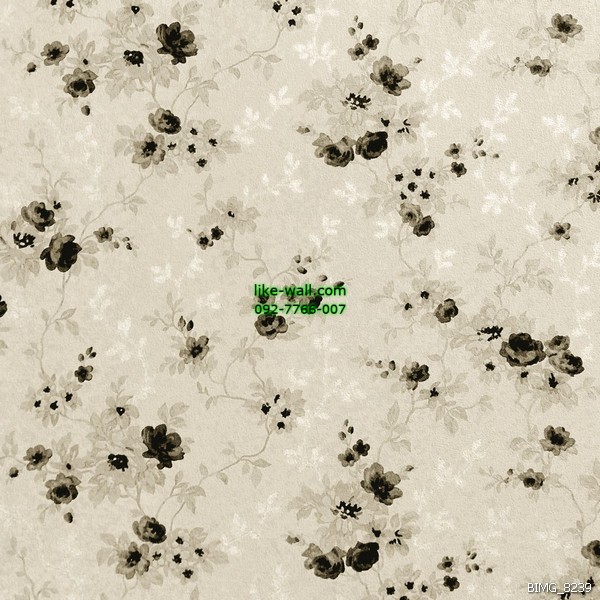 วอลเปเปอร์ติดผนัง ลายดอกไม้ สไตล์วินเทจ สีดำ พื้นหลังสีขาว