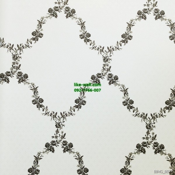 วอลเปเปอร์ติดผนัง ลายดอกไม้เล็ก สีดำ พื้นหลังสีขาว