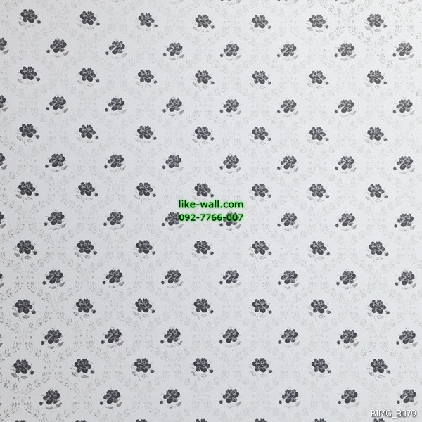 วอลเปเปอร์ติดผนังภายในห้อง ลายดอกกุหลาบในในกรอบหลุยส์ สีดำ พื้นหลังสีขาว