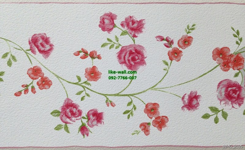 วอลเปเปอร์ติดผนัง ลายดอกไม้ขดแนวนอน สีชมพู