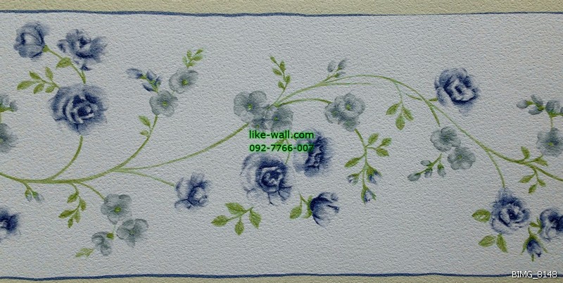 วอลเปเปอร์ติดผนัง ลายดอกไม้ขดแนวนอน สีฟ้า