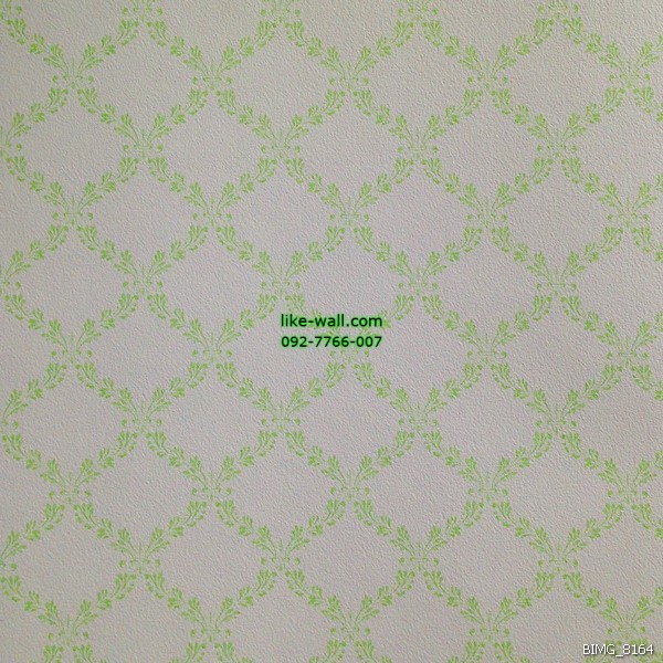 วอลเปเปอร์ติดผนัง ลายหลุย์ สไตล์วินเทจ สีเขียว พื้นหลังสีขาว