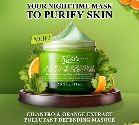 Kiehl's Cilantro & Orange Extract Pollutant Defending Masque 75 ml. มาส์กสูตรใหม่ เนื้อมาสก์ครีมอุดมไปด้วยสารสกัดจากส้มซ่าและผักชีจากยุโรปช่วยฟื้นฟูปราการคุ้มกันผิวหลังจากเผชิญจากมลภาวะ ช่วยปลอบประโลมและคืนความชุ่มชื่นน่าสัมผัสให้กับผ