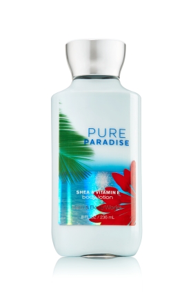 Bath & Body Works Pure Paradise Shea & Vitamin E Body Lotion 236 ml. โลชั่นบำรุงผิวสุดพิเศษ กลิ่นหอมหวานสดชื่นๆ แนวทรอปริคอล กลิ่นผลไม้หอมละมุนกลมกล่อม ให้ความรู้สึกผ่อนคลาย แอบเซ็กซี่เล็กๆจ๊ะ แพคเกจสวยน่าใช้มากคะ