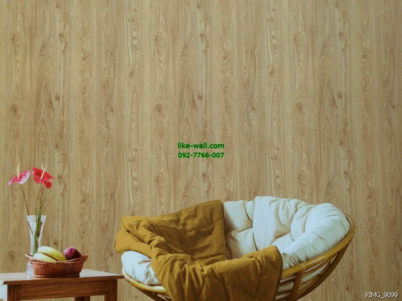 ผลงานตัวอย่างในการติดวอลเปเปอร์ติดผนัง ลายเนื้อไม้พื้นเรียบๆ 